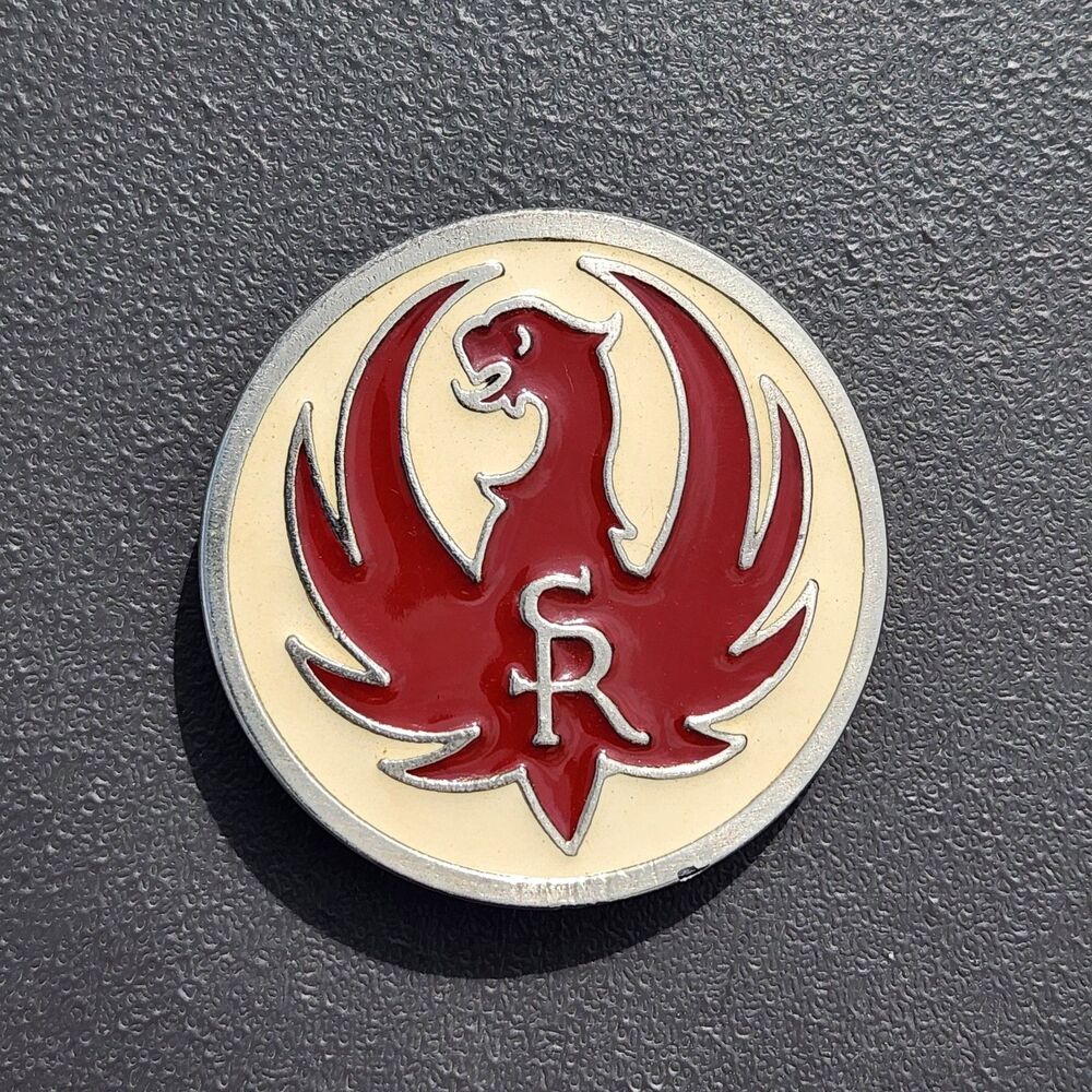 Vintage Sturm Ruger White w/ Red Phoenix Logo Solid Brass Metal Belt Buckle 2321